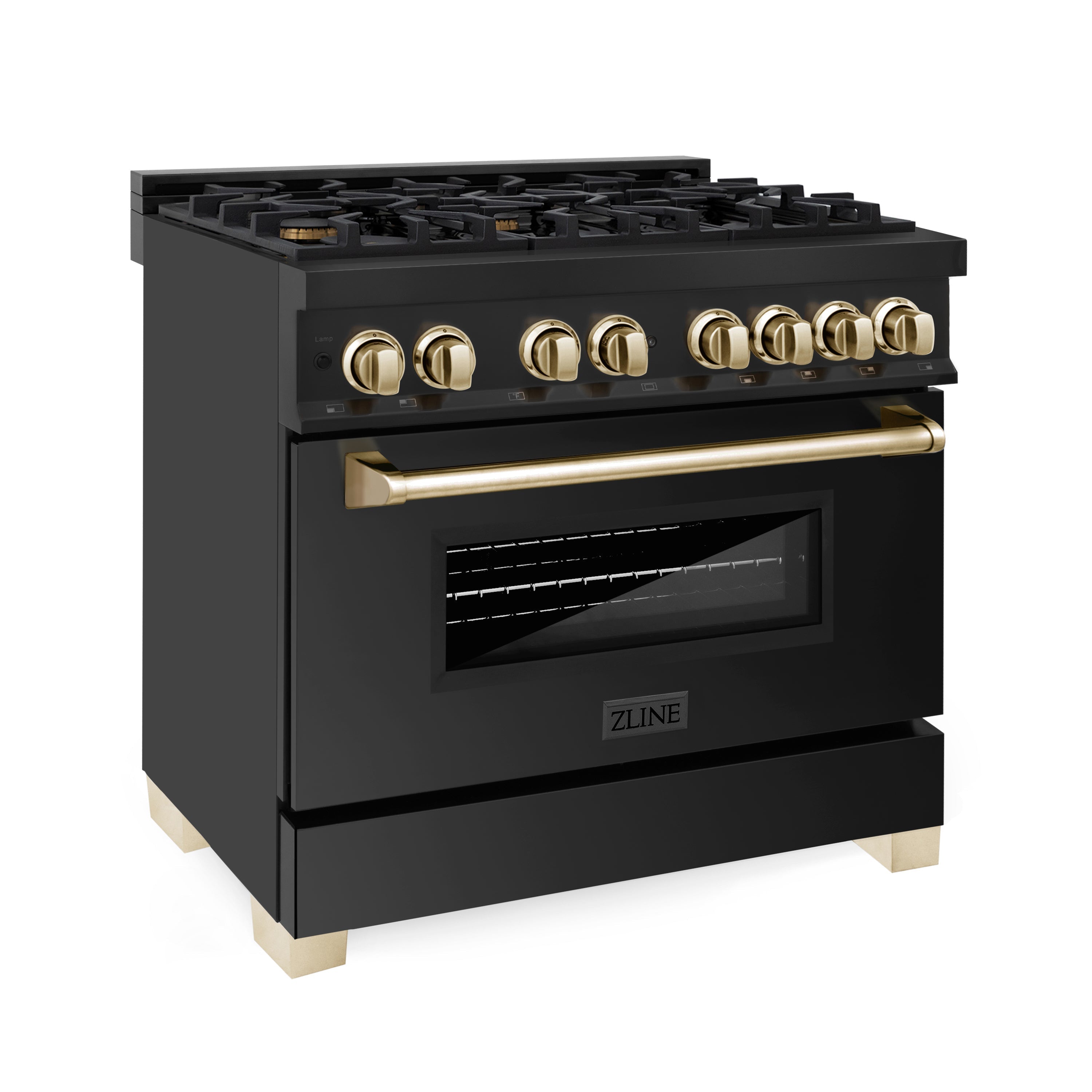 ZLINE Autograph Edition 36" 4.6 cu. ft. Dual Fuel Range with Gas Stove and Electric Oven in Black Stainless Steel with Accents (RABZ-36) - New Star Living