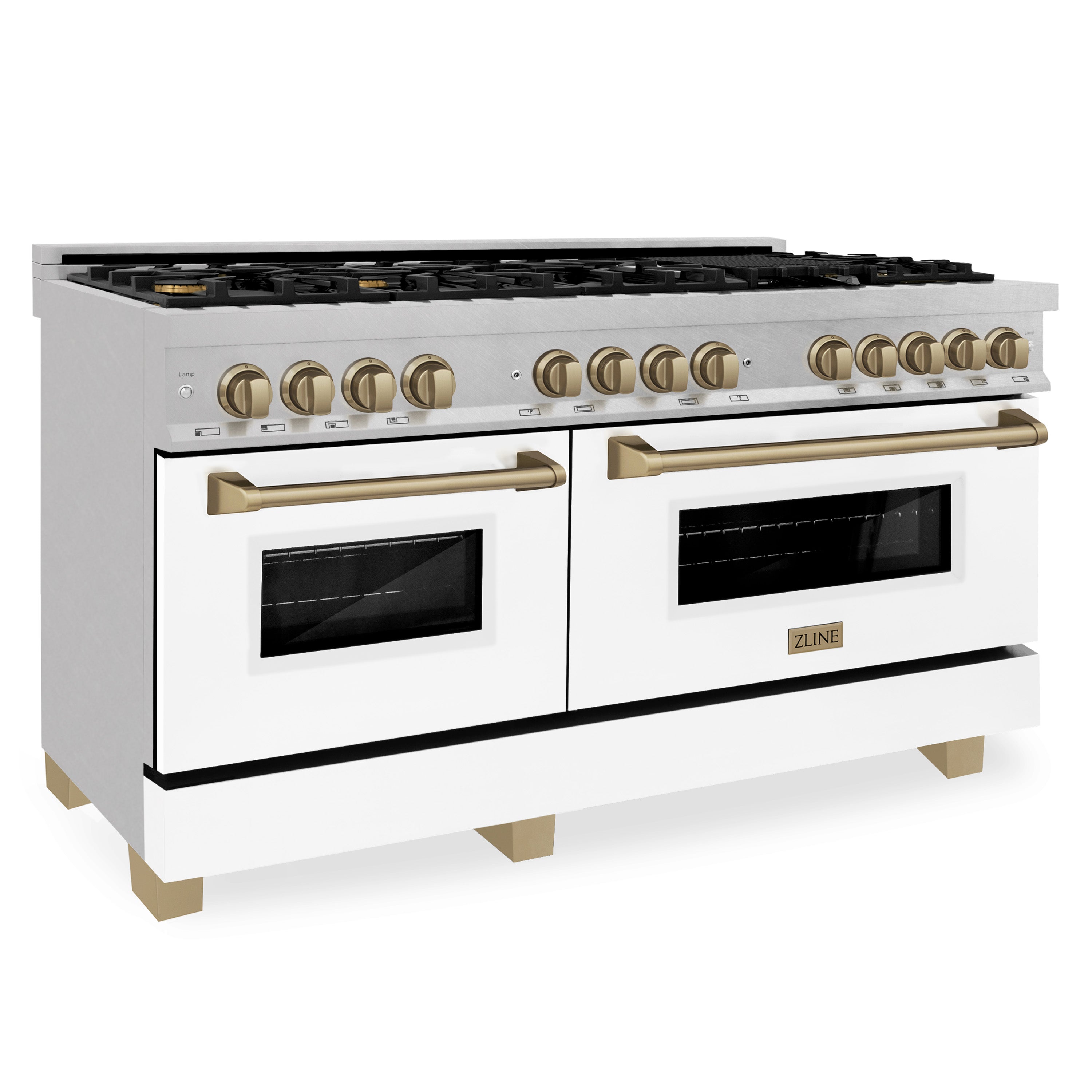 ZLINE Autograph Edition 60 in. 7.4 cu. ft. Dual Fuel Range with Gas Stove and Electric Oven in DuraSnow Stainless Steel with White Matte Door and Accents (RASZ-WM-60) - New Star Living