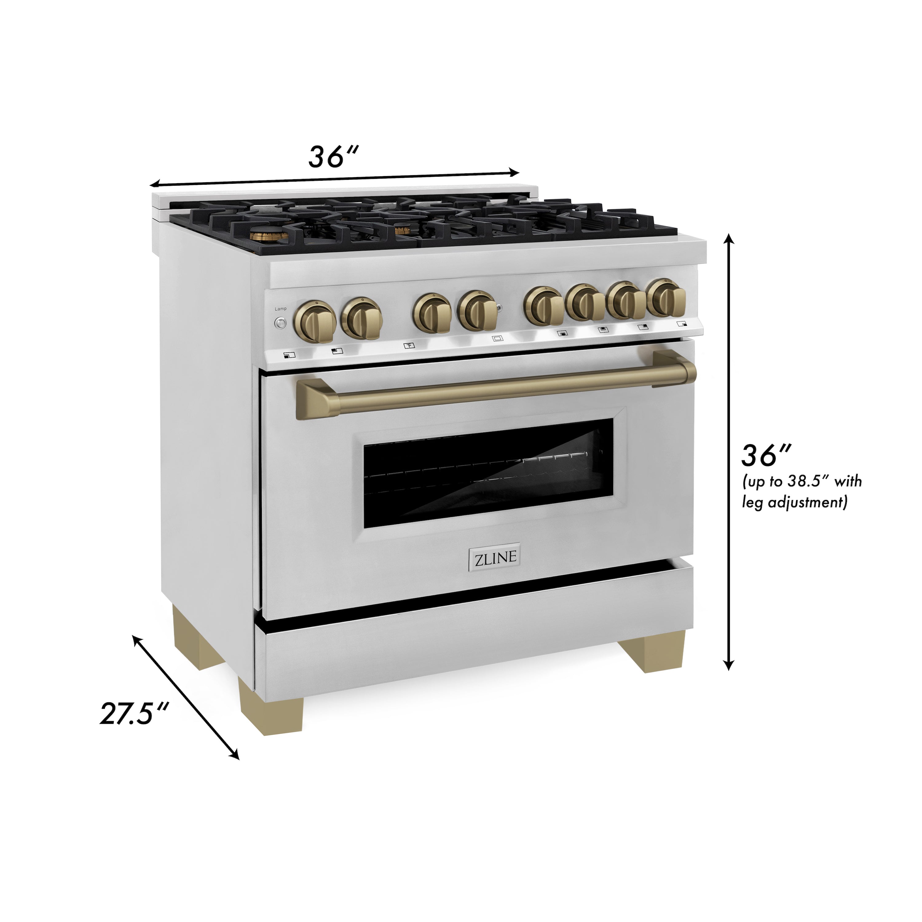 ZLINE Autograph Edition 36" 4.6 cu. ft. Dual Fuel Range with Gas Stove and Electric Oven in Stainless Steel with Accents (RAZ-36) - New Star Living