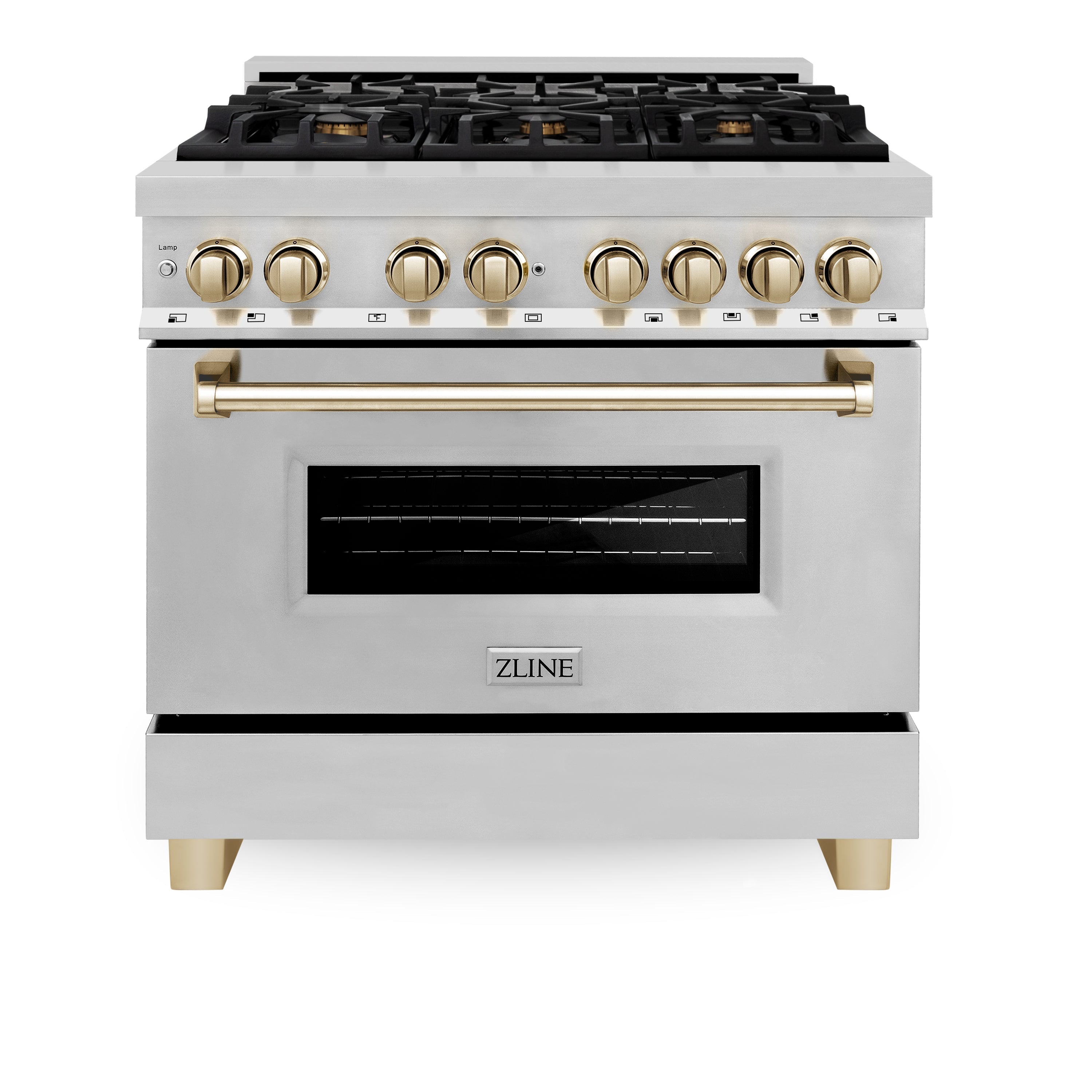 ZLINE Autograph Edition 36" 4.6 cu. ft. Dual Fuel Range with Gas Stove and Electric Oven in Stainless Steel with Accents (RAZ-36) - New Star Living
