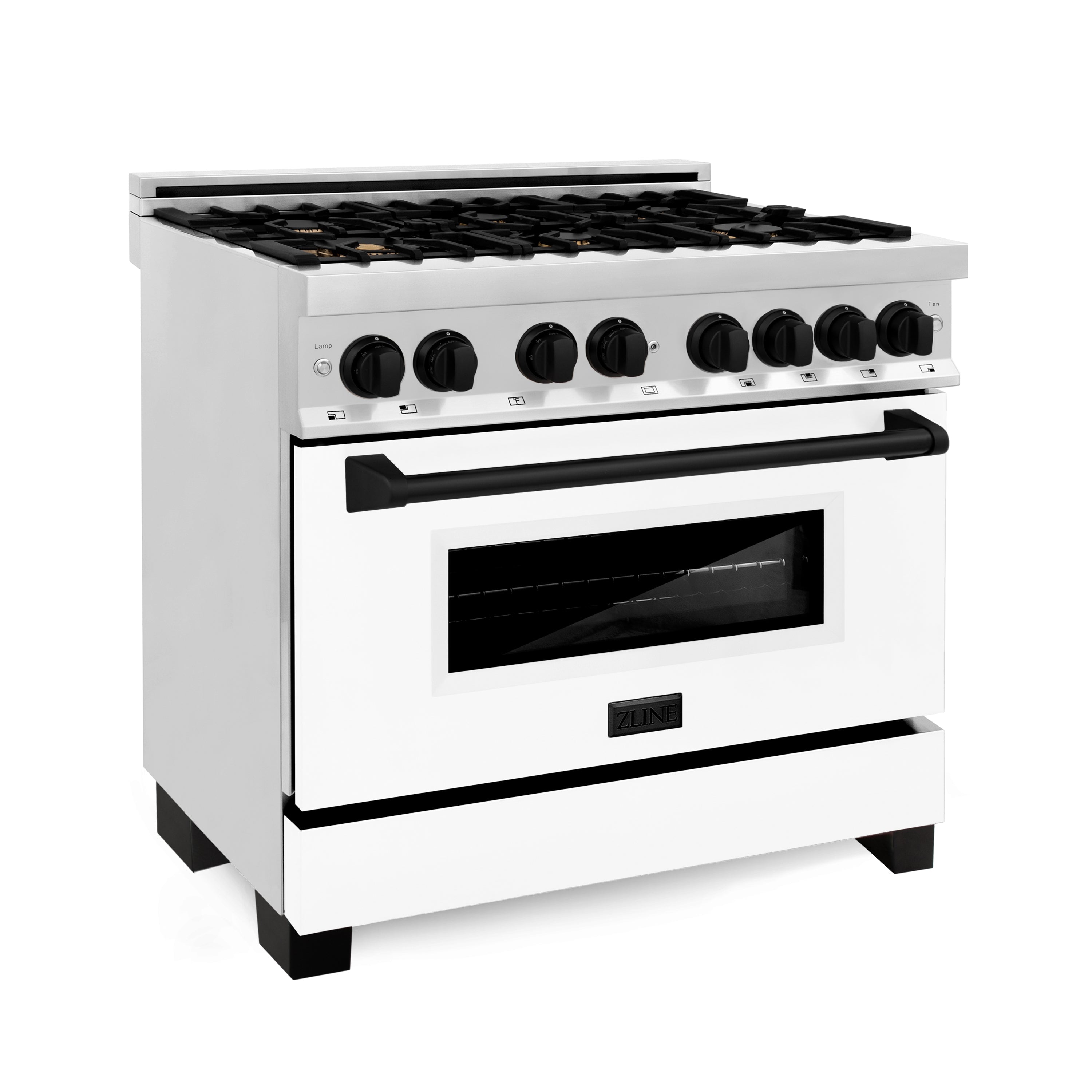 ZLINE Autograph Edition 36" 4.6 cu. ft. Dual Fuel Range with Gas Stove and Electric Oven in Stainless Steel with White Matte Door and Accents (RAZ-WM-36) - New Star Living