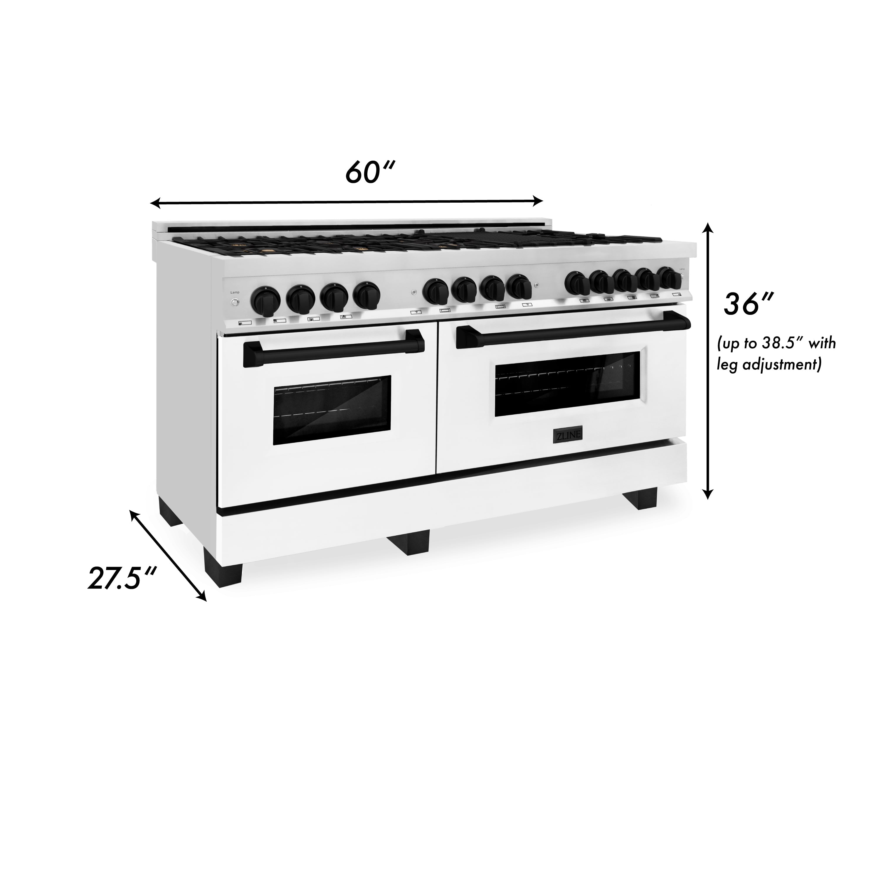 ZLINE Autograph Edition 60" 7.4 cu. ft. Dual Fuel Range with Gas Stove and Electric Oven in Stainless Steel with White Matte Door and Accents (RAZ-WM-60) - New Star Living
