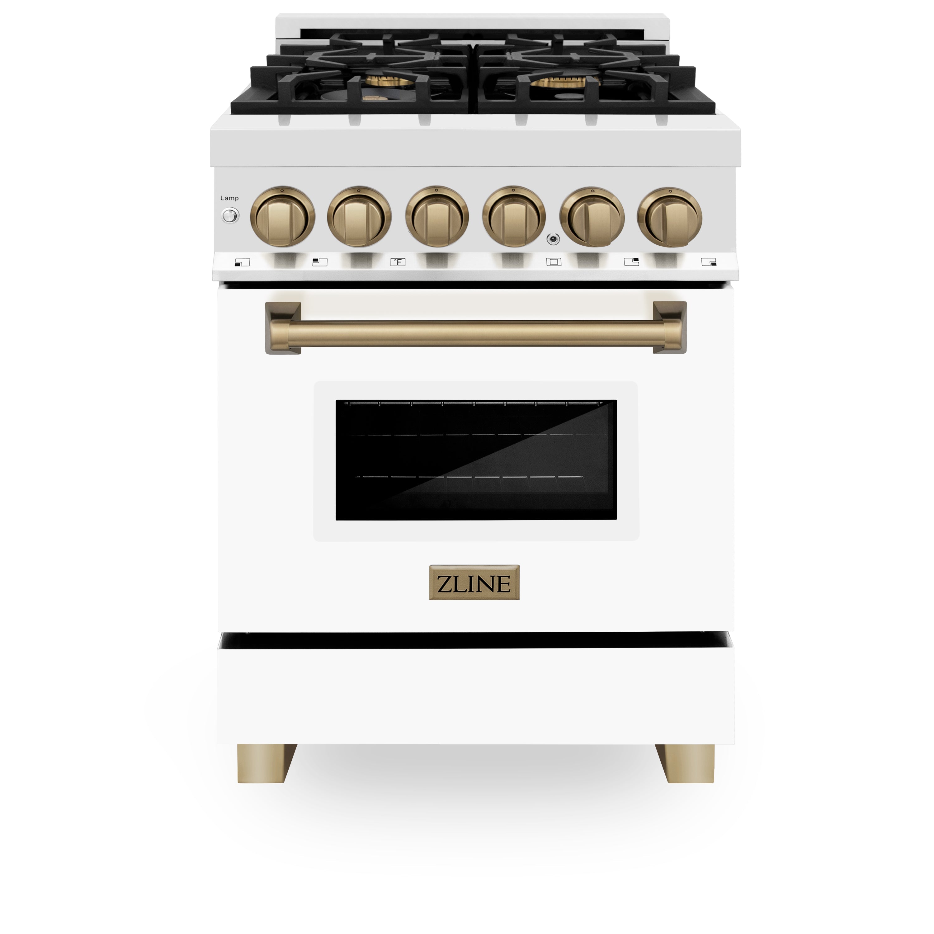 ZLINE Autograph Edition 24" 2.8 cu. ft. Dual Fuel Range with Gas Stove and Electric Oven in Stainless Steel with White Matte Door and Accents (RAZ-WM-24) - New Star Living