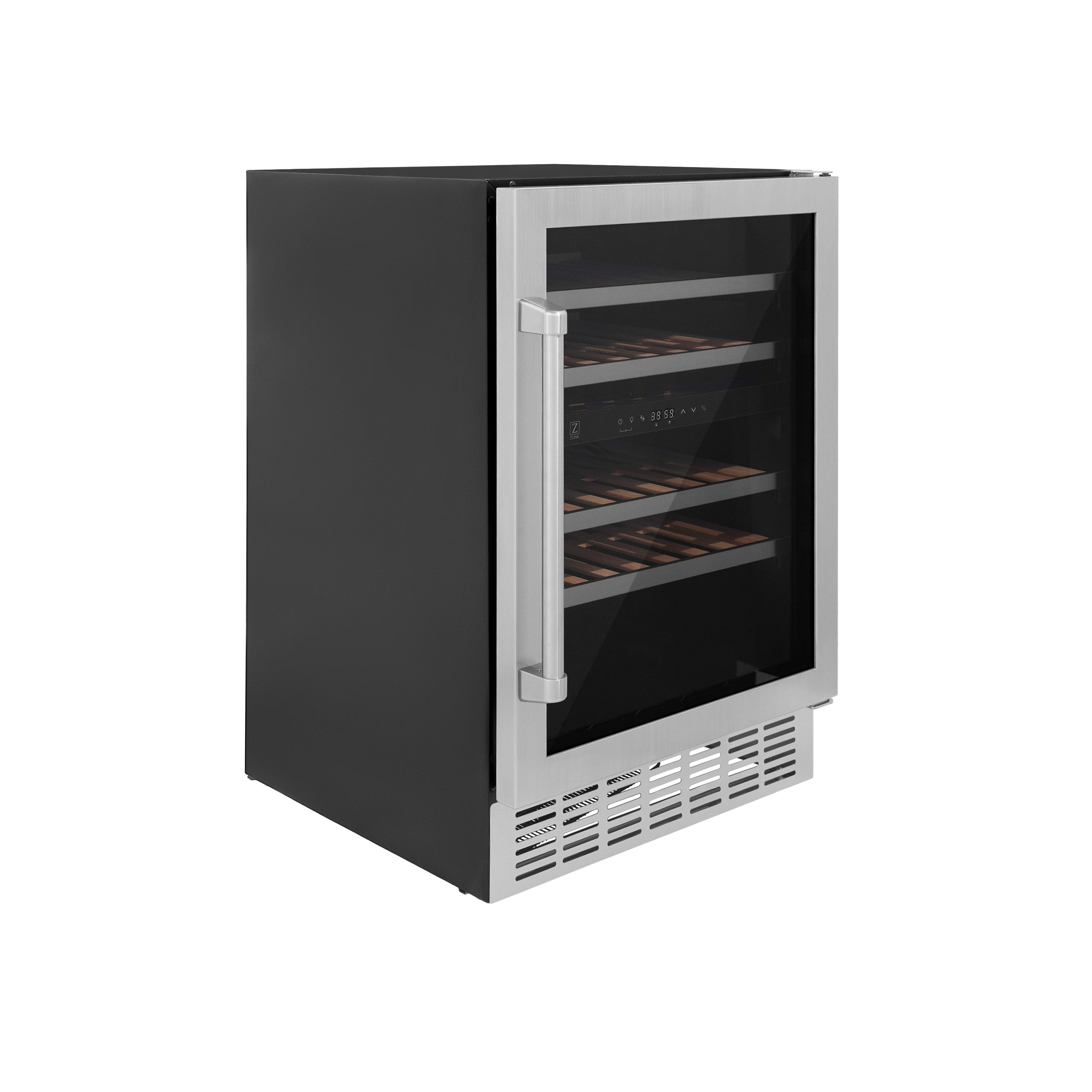 ZLINE 24" Dual Zone 44-Bottle Wine Cooler in Stainless Steel with Wood Shelf (RWV-UD-24) - New Star Living