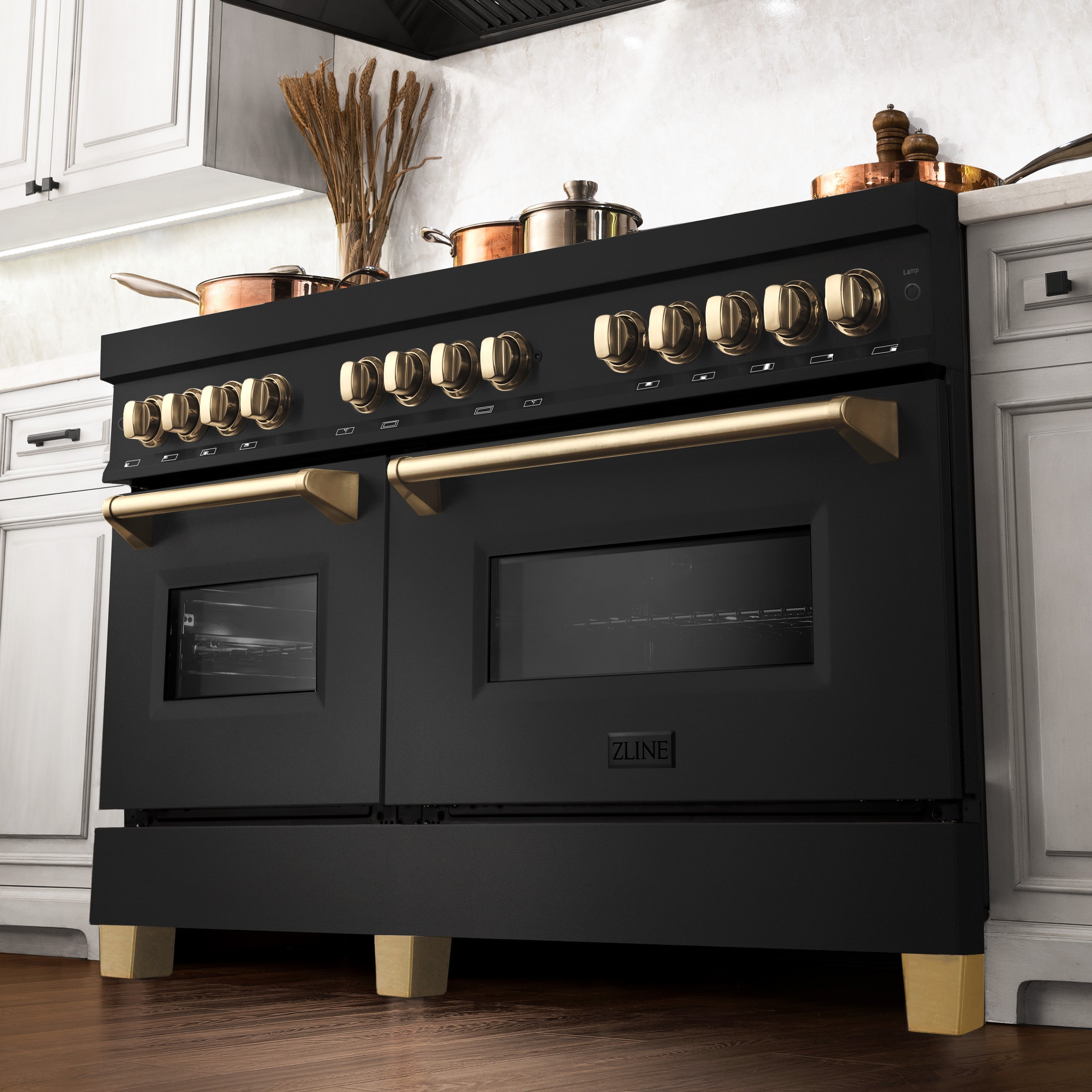 ZLINE Autograph Edition 60" 7.4 cu. ft. Dual Fuel Range with Gas Stove and Electric Oven in Black Stainless Steel with Accents (RABZ-60) - New Star Living