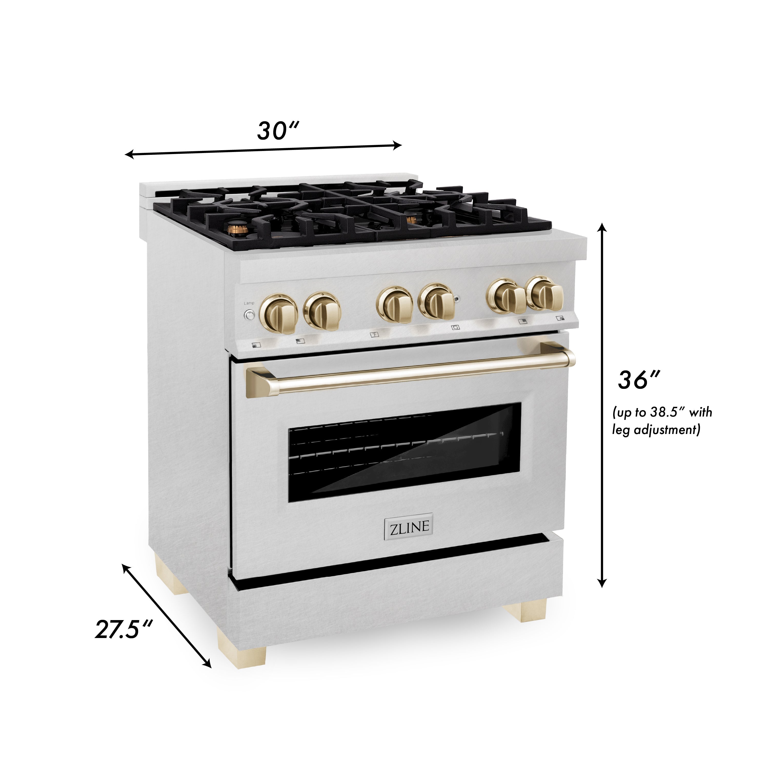 ZLINE Autograph Edition 30" 4.0 cu. ft. Dual Fuel Range with Gas Stove and Electric Oven in DuraSnow Stainless Steel with Accents (RASZ-SN-30) - New Star Living