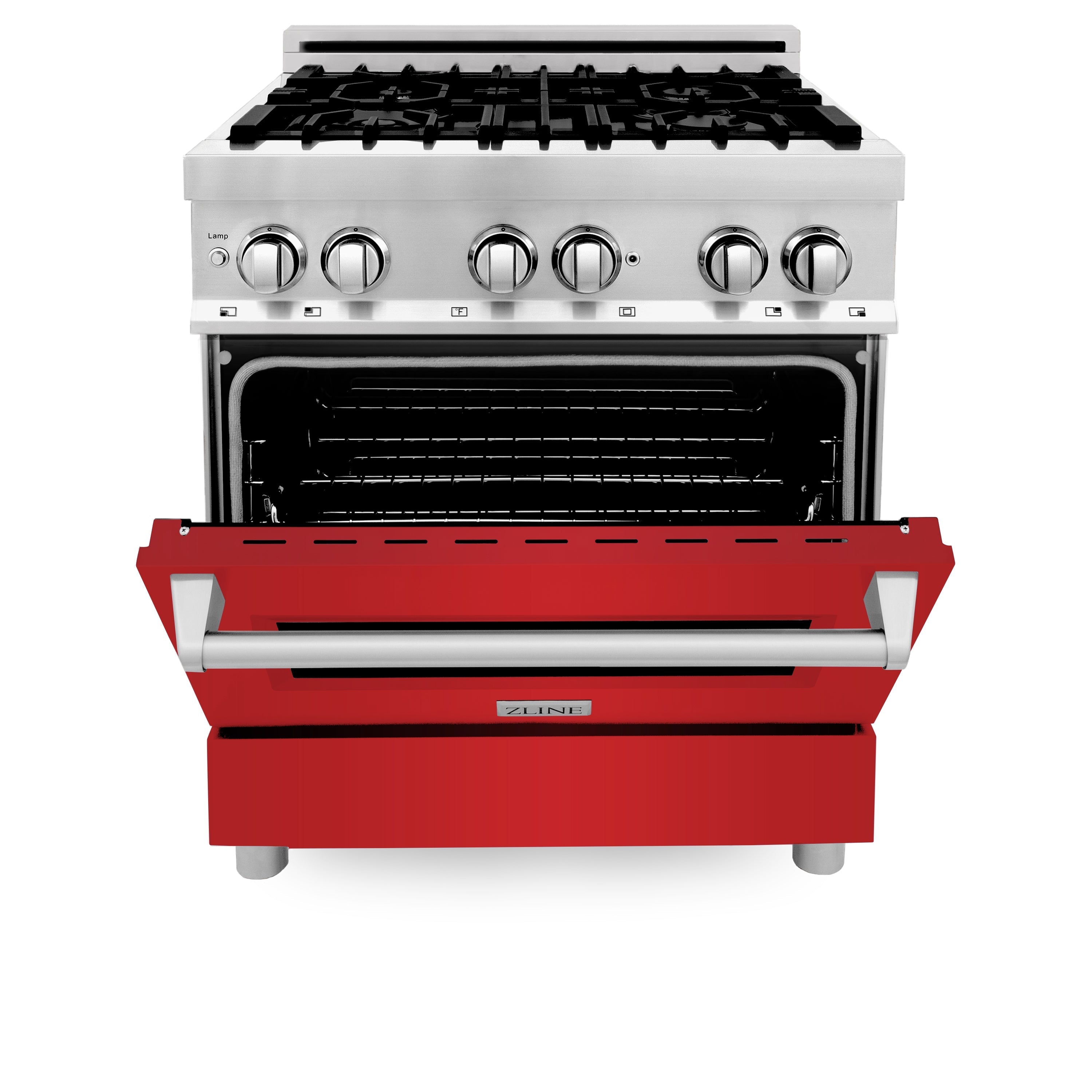 ZLINE 30 in. Kitchen Package with ZLINE DuraSnow Stainless Steel Dual Fuel Range with Red Matte Door and Convertible Vent Range Hood (2KP-RARMRH30) - New Star Living