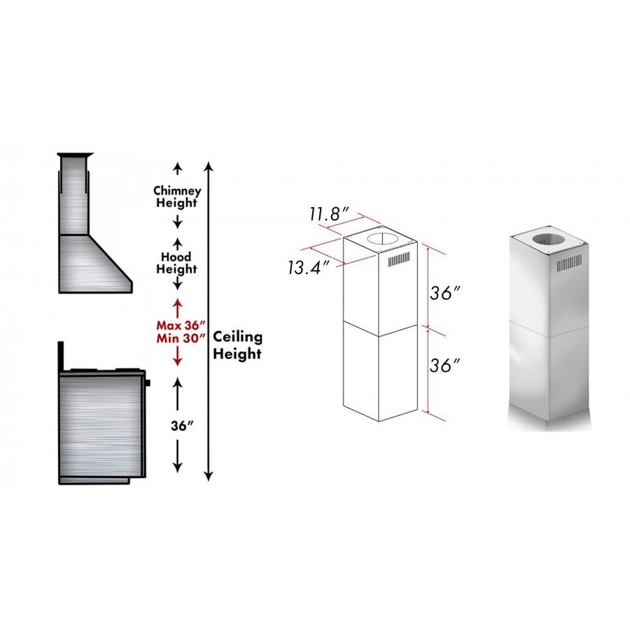 ZLINE 2-36 in. Chimney Extensions for 10 ft. to 12 ft. Ceilings (2PCEXT-455/476/477/667/697) - New Star Living