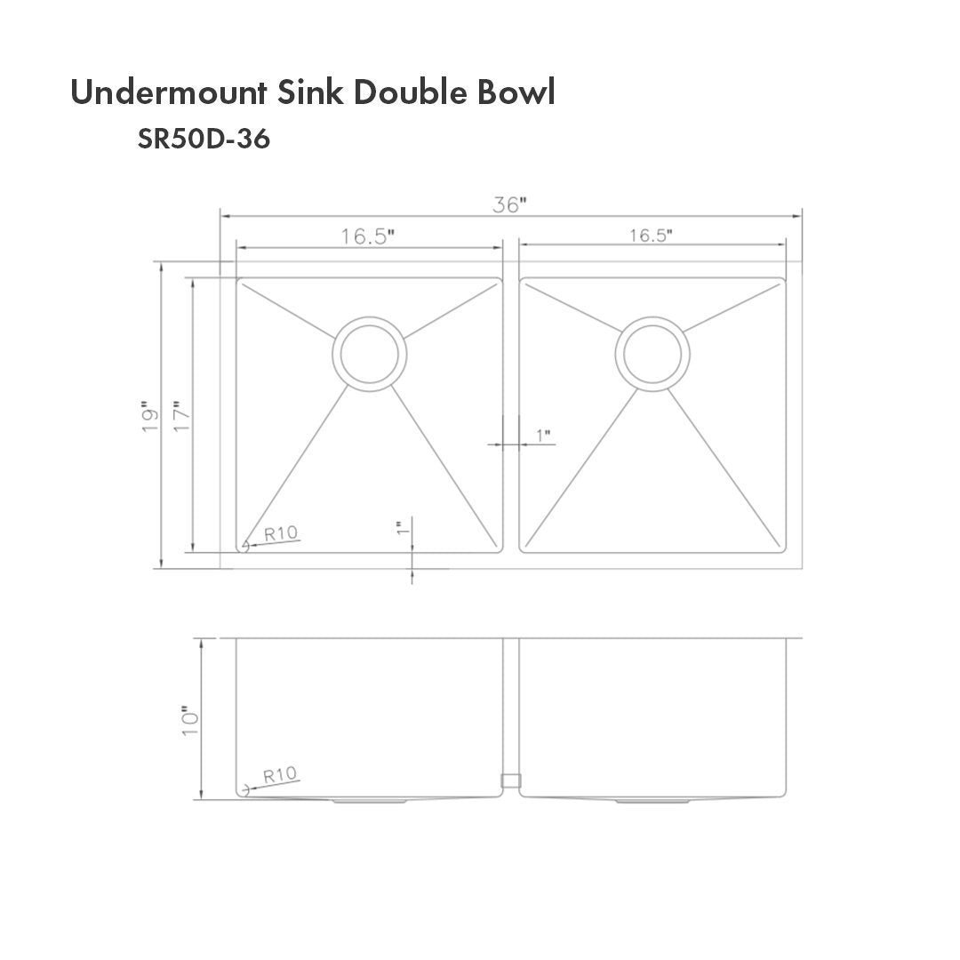 ZLINE 36 in. Anton Undermount Double Bowl Kitchen Sink with Bottom Grid (SR50D-36) - New Star Living