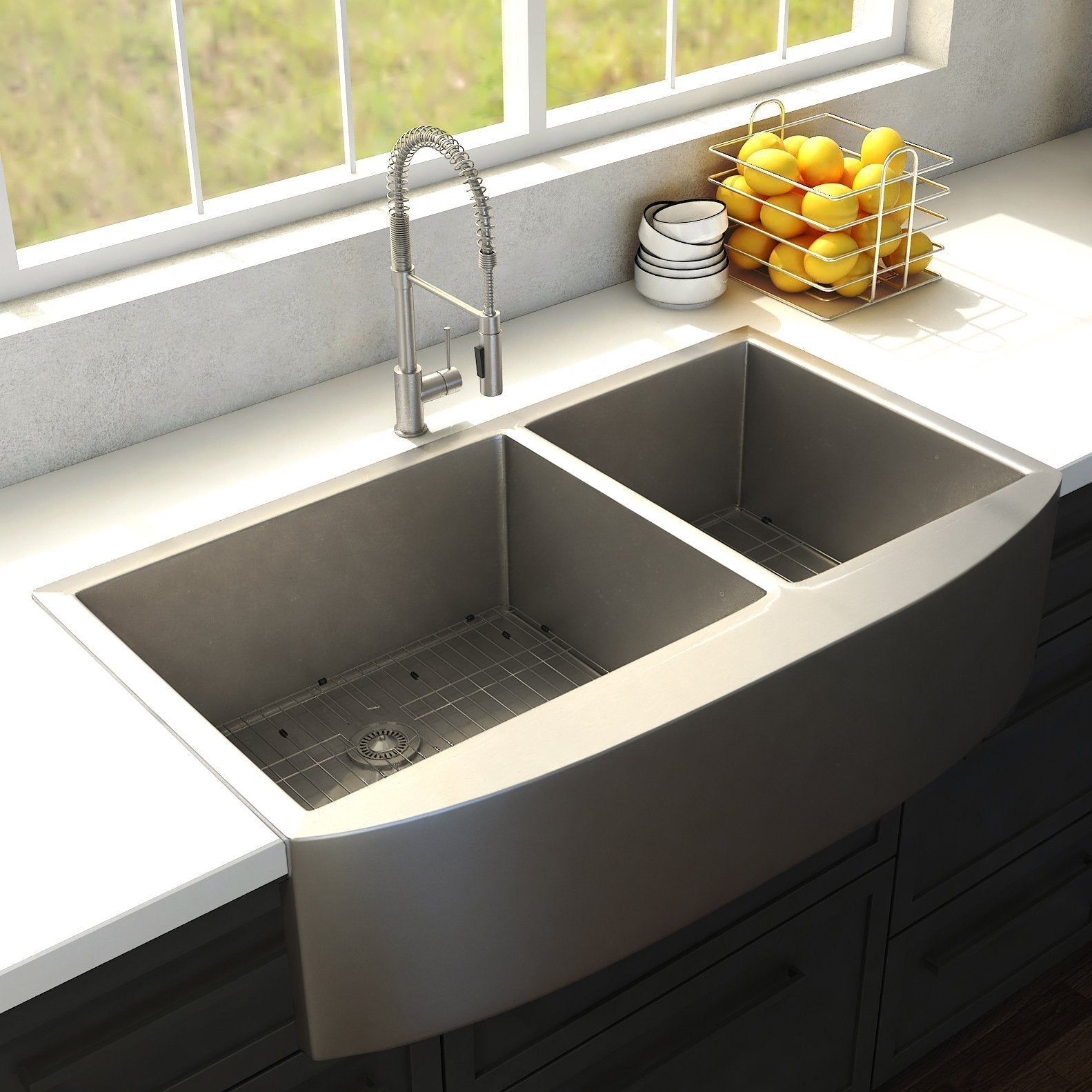 ZLINE 36 in. Niseko Farmhouse Apron Mount Double Bowl Kitchen Sink with Bottom Grid (SA50D) - New Star Living