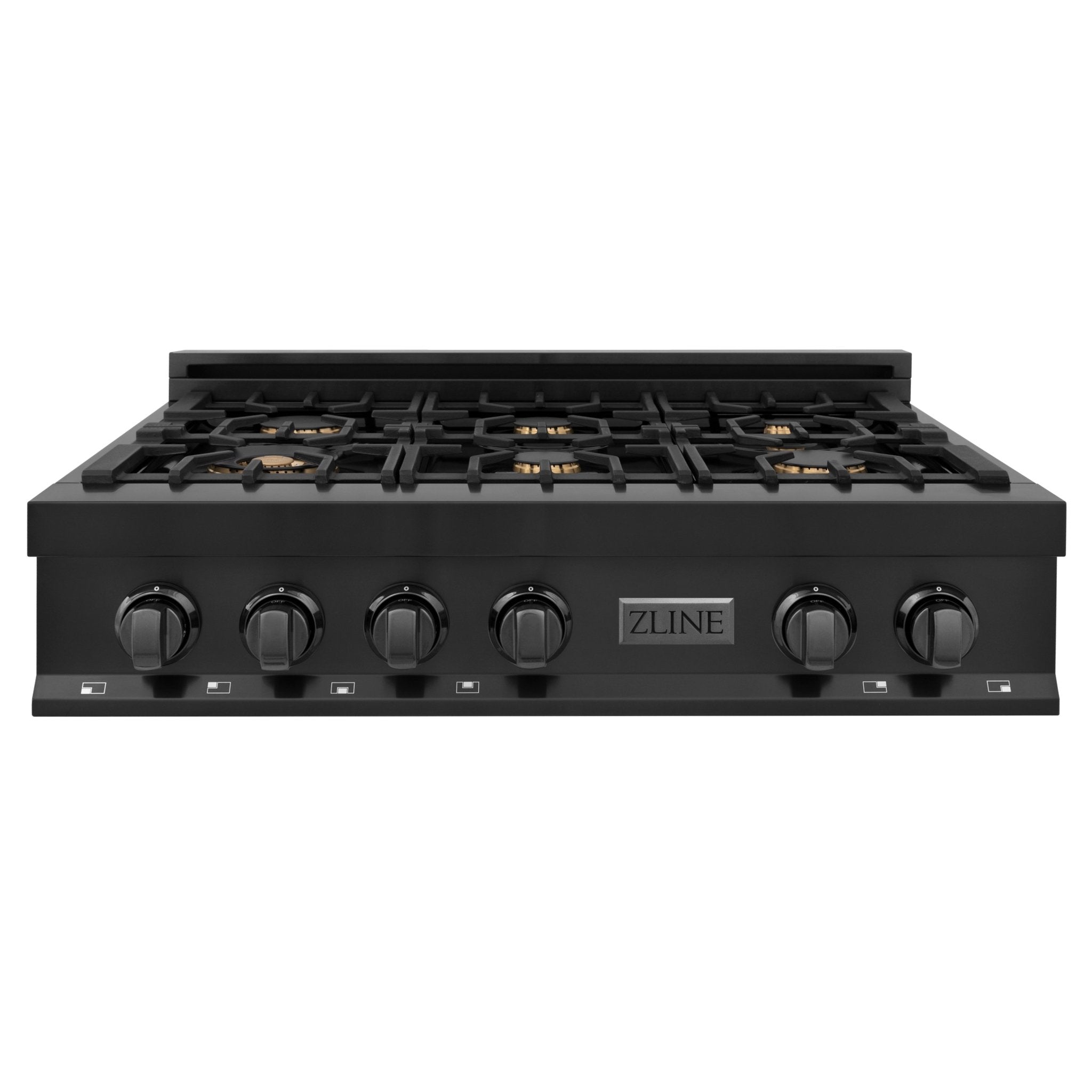 ZLINE 36 in. Porcelain Gas Stovetop in Black Stainless with 6 Gas Brass Burners (RTB-BR-36) - New Star Living