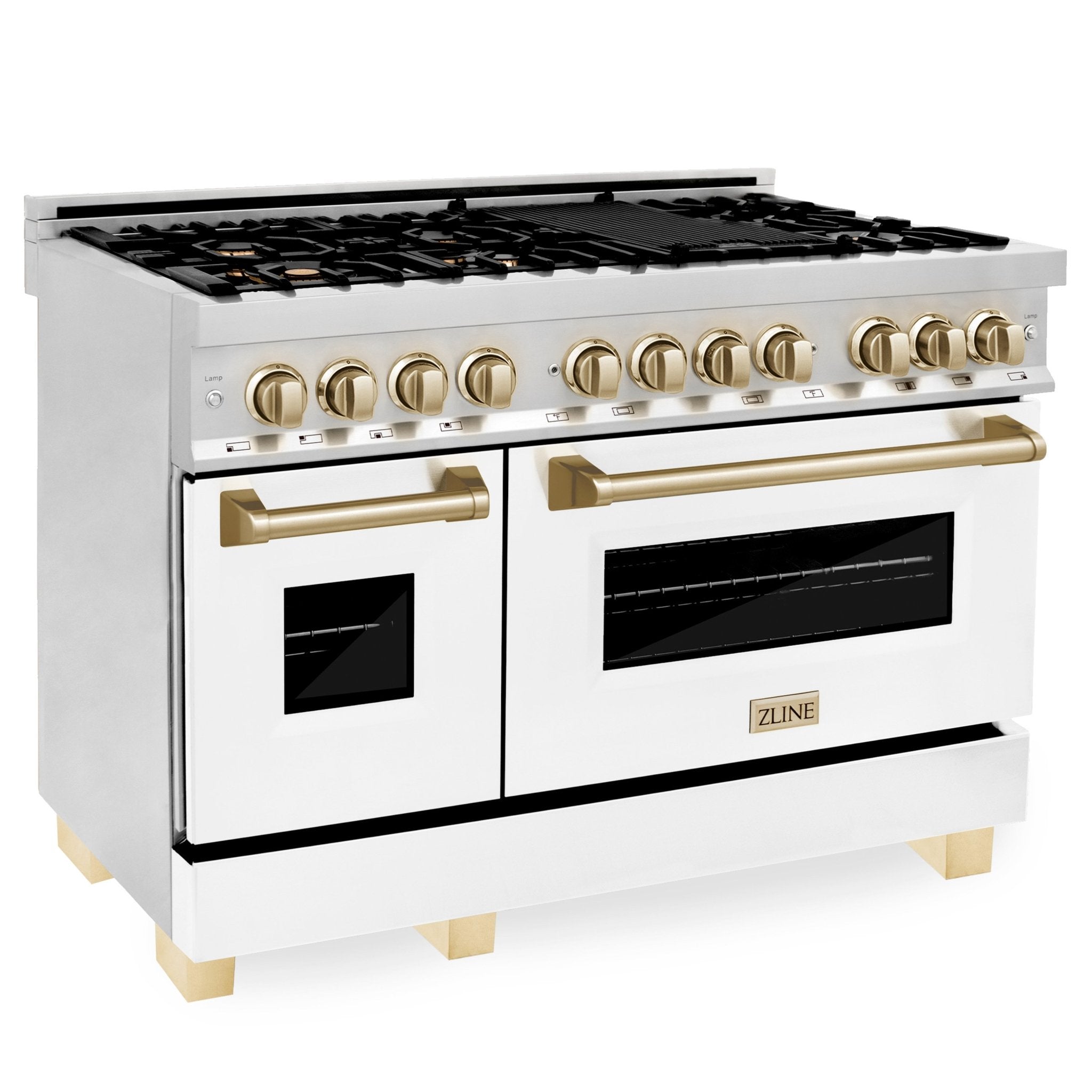 ZLINE Autograph Edition 48" 6.0 cu. ft. Dual Fuel Range with Gas Stove and Electric Oven in Stainless Steel with White Matte Door and Accents (RAZ-WM-48) - Rustic Kitchen & Bath - Ranges - ZLINE Kitchen and Bath
