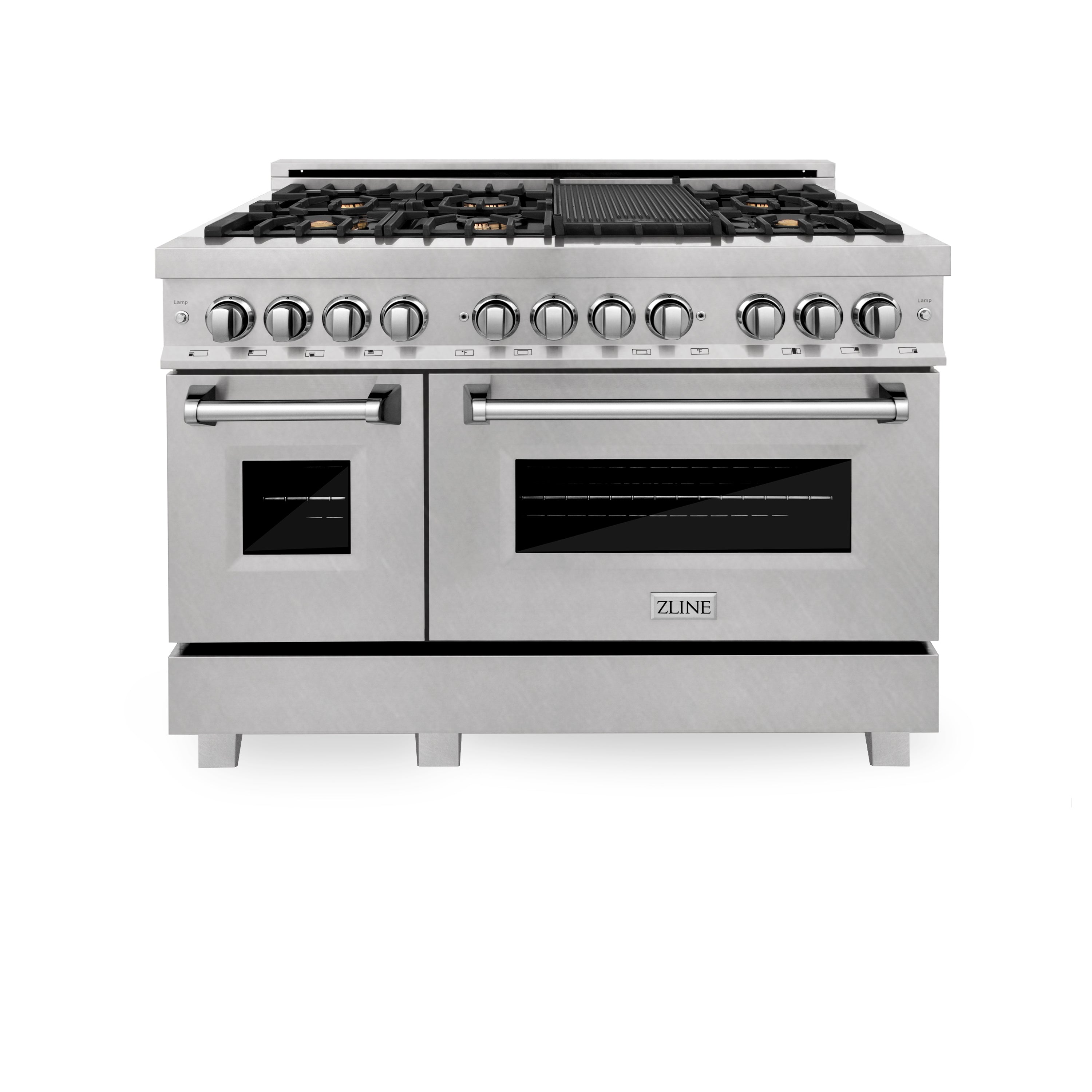 ZLINE 48 in. 6.0 cu. ft. Electric Oven and Gas Cooktop Dual Fuel Range with Griddle and Brass Burners in Fingerprint Resistant Stainless (RAS-SN-BR-GR-48) - New Star Living